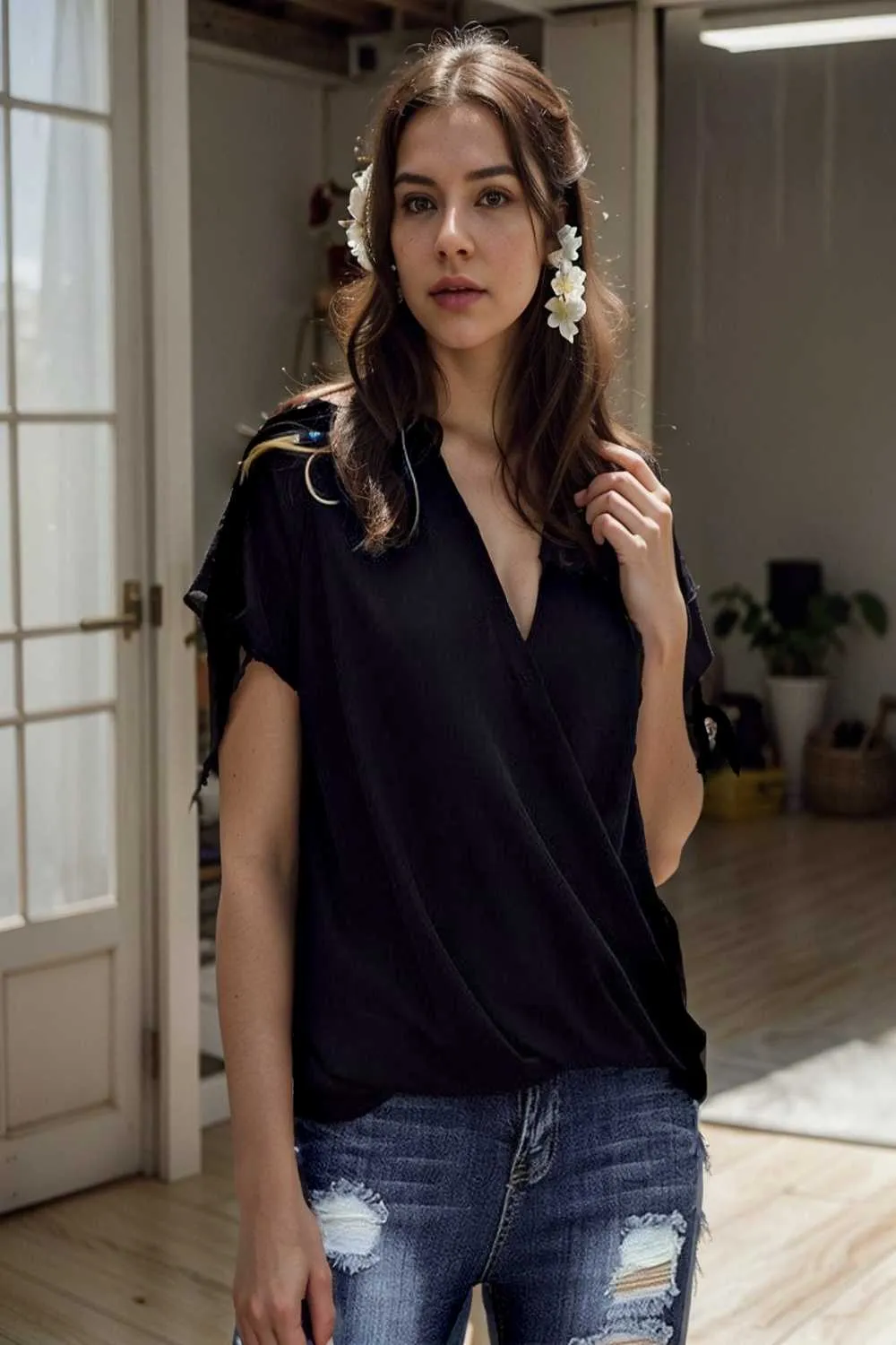 women s blouses loose solid belted long sleeve blouse