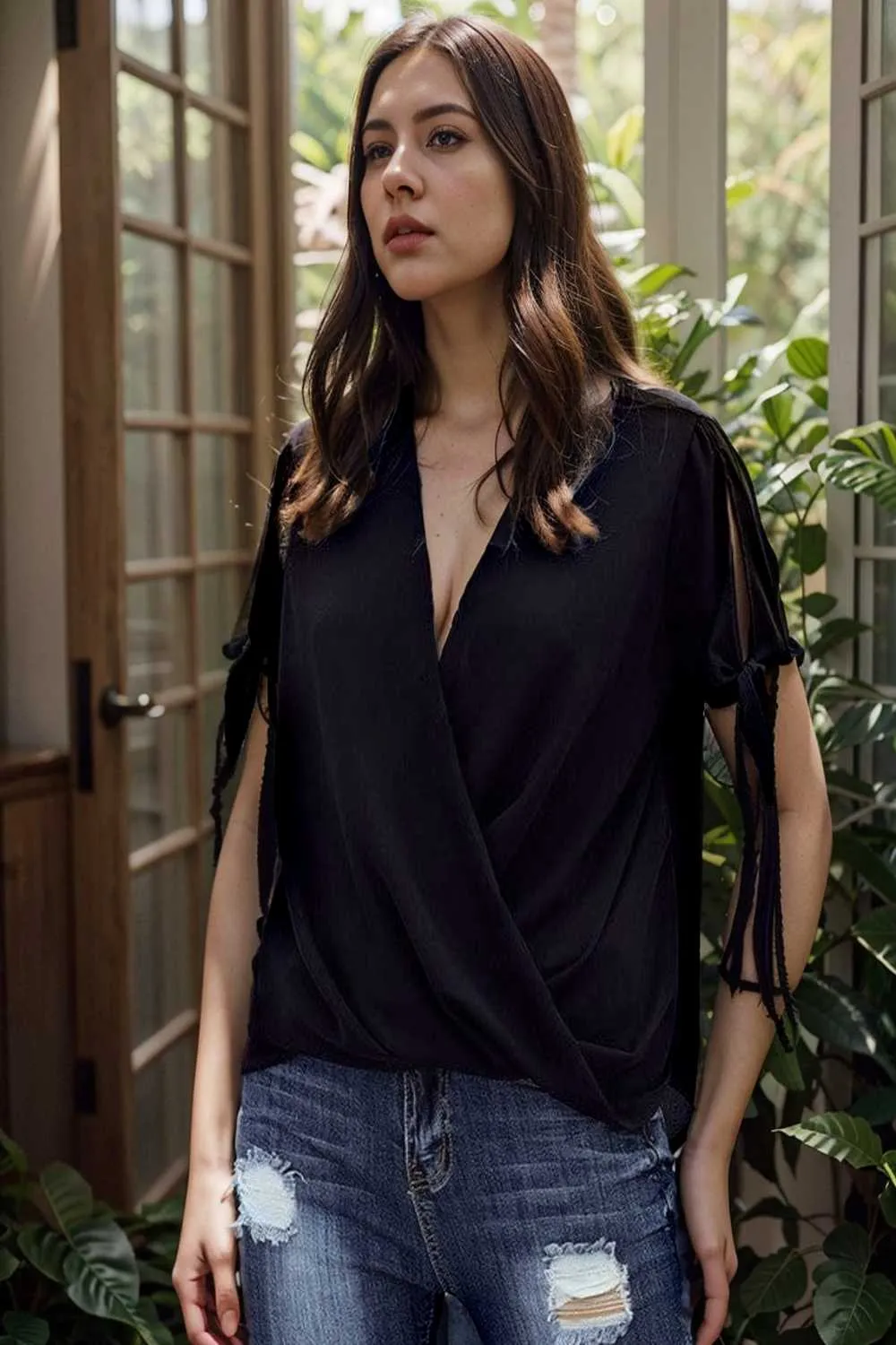 women s blouses loose solid belted long sleeve blouse