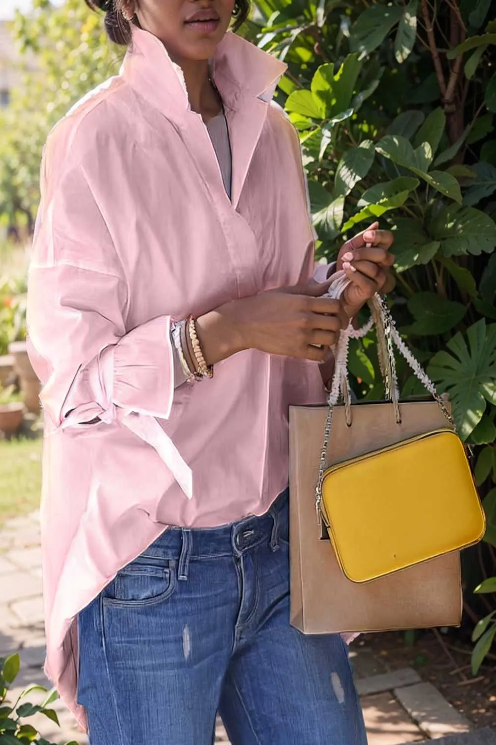 women s blouses loose solid belted long sleeve blouse