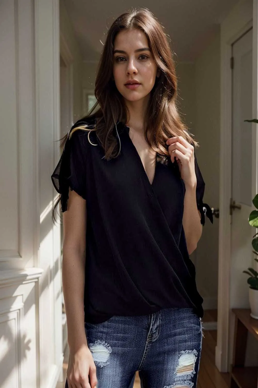 women s blouses loose solid belted long sleeve blouse