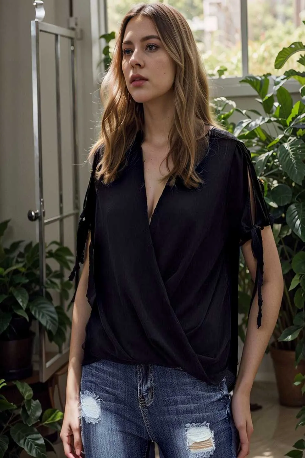 women s blouses loose solid belted long sleeve blouse