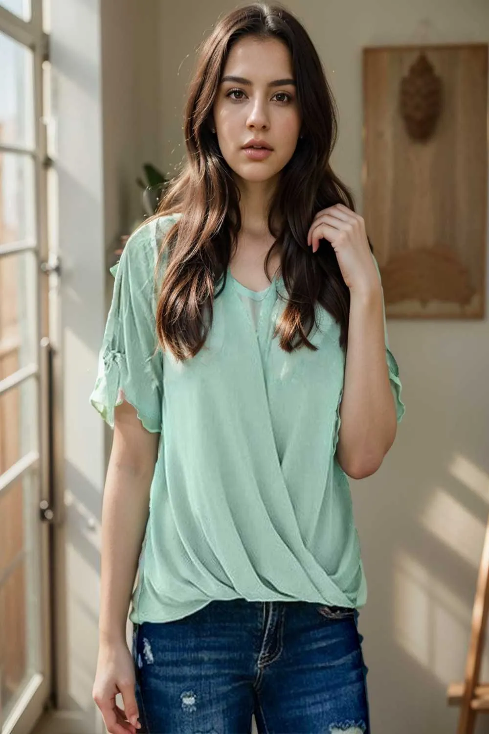 women s blouses loose solid belted long sleeve blouse