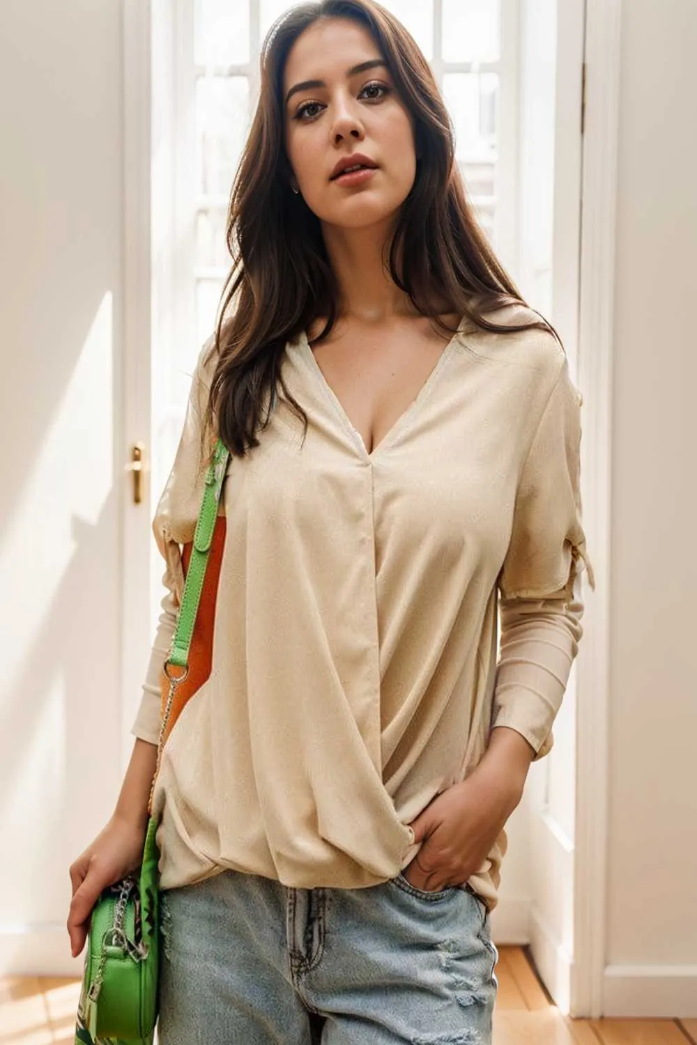 women s blouses loose solid belted long sleeve blouse