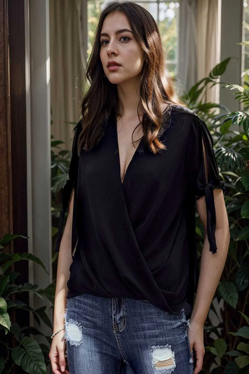 women s blouses loose solid belted long sleeve blouse