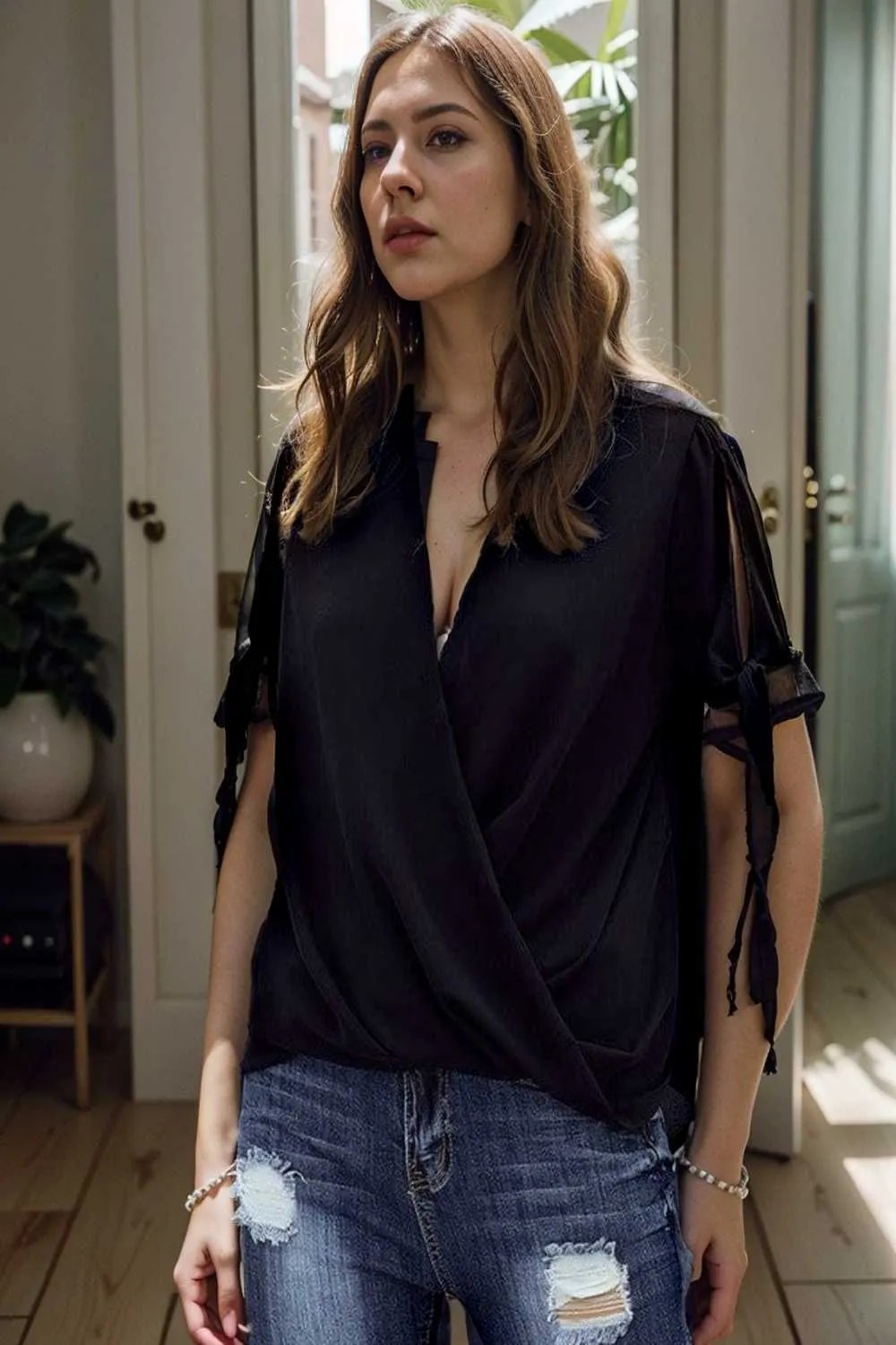 women s blouses loose solid belted long sleeve blouse