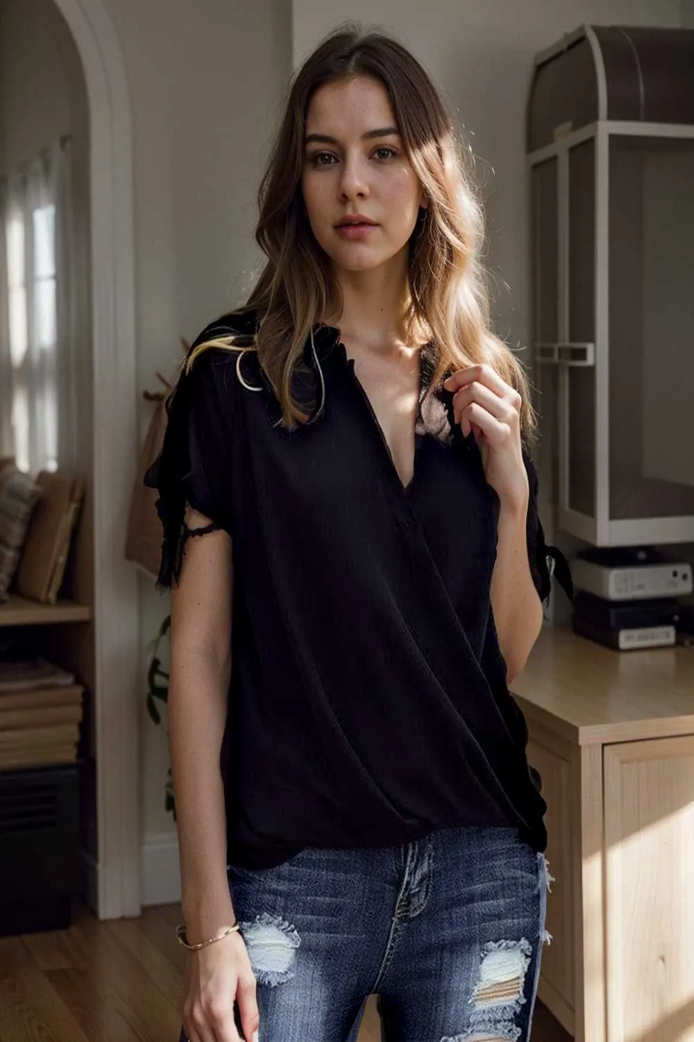 women s blouses loose solid belted long sleeve blouse