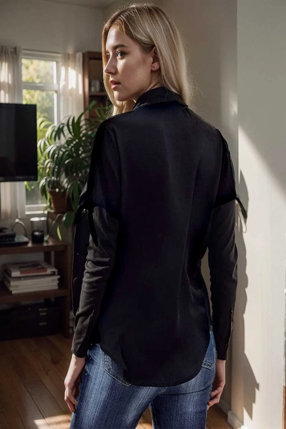 women s blouses loose solid belted long sleeve blouse