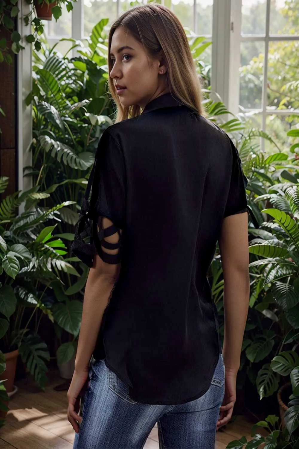 women s blouses loose solid belted long sleeve blouse
