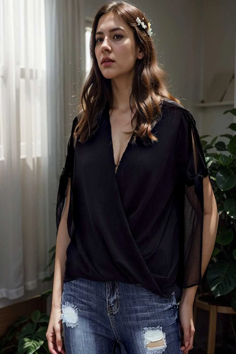women s blouses loose solid belted long sleeve blouse