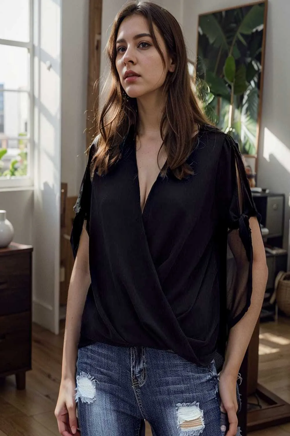 women s blouses loose solid belted long sleeve blouse