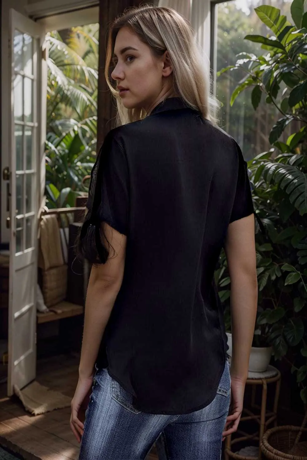women s blouses loose solid belted long sleeve blouse