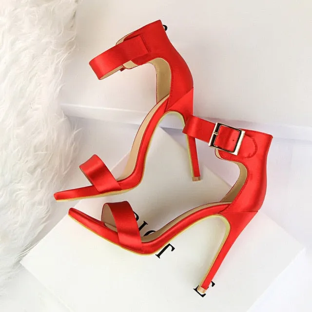 Women Sandals Satin High Heels Shoes