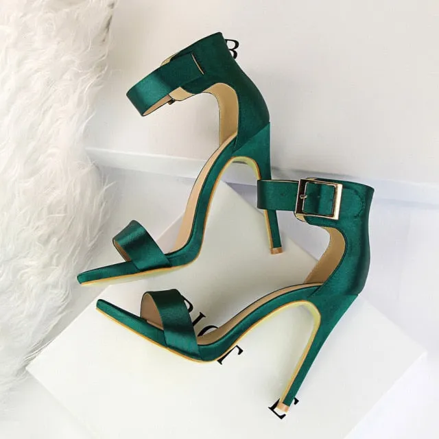 Women Sandals Satin High Heels Shoes