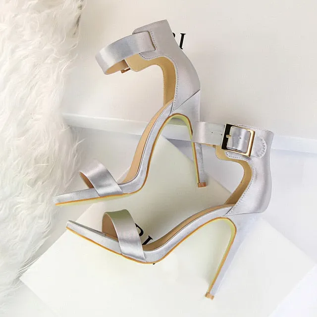 Women Sandals Satin High Heels Shoes