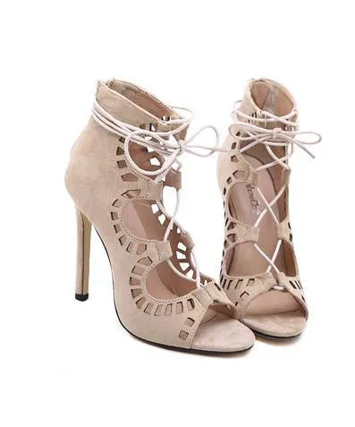 Women Shoes Brand High Heels Cut Outs Lace Up Open Toe Runway Party Shoes Women Sandals Gladiator Pumps Zapatos 534