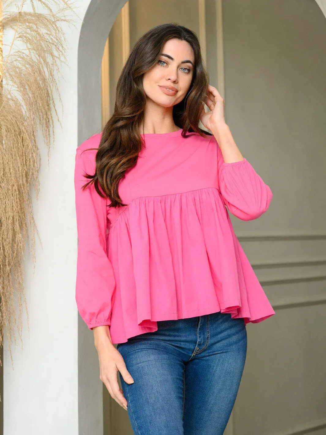 WOMEN'S 3/4 SLEEVE BABY DOLL TUNIC TOP