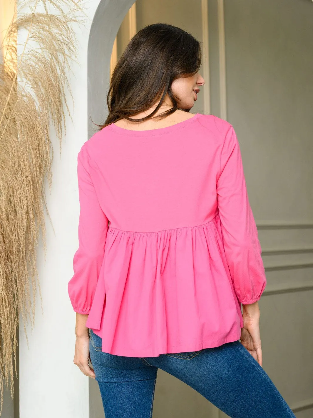 WOMEN'S 3/4 SLEEVE BABY DOLL TUNIC TOP