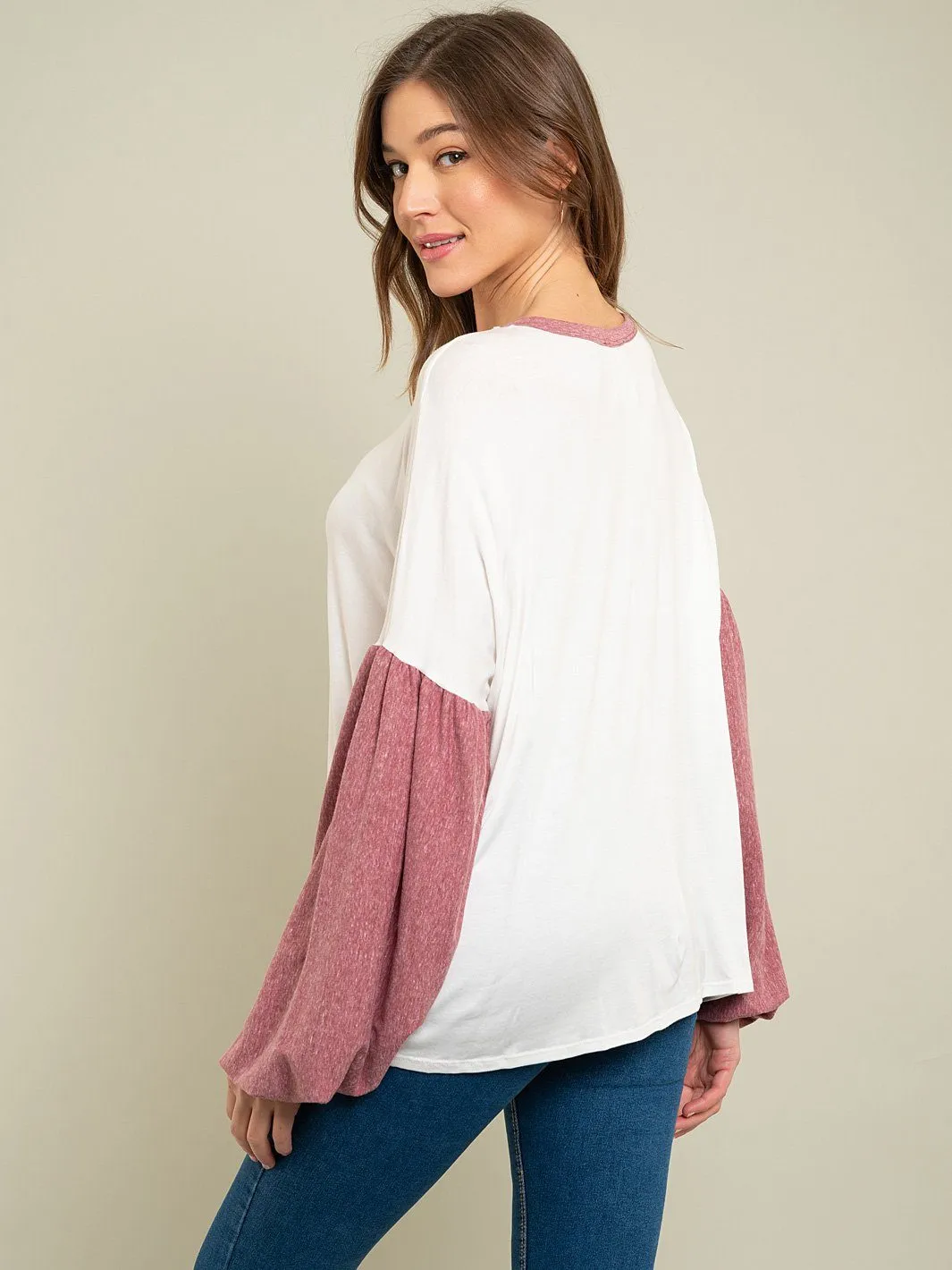 WOMEN'S BALOON SLEEVE KNIT TOP