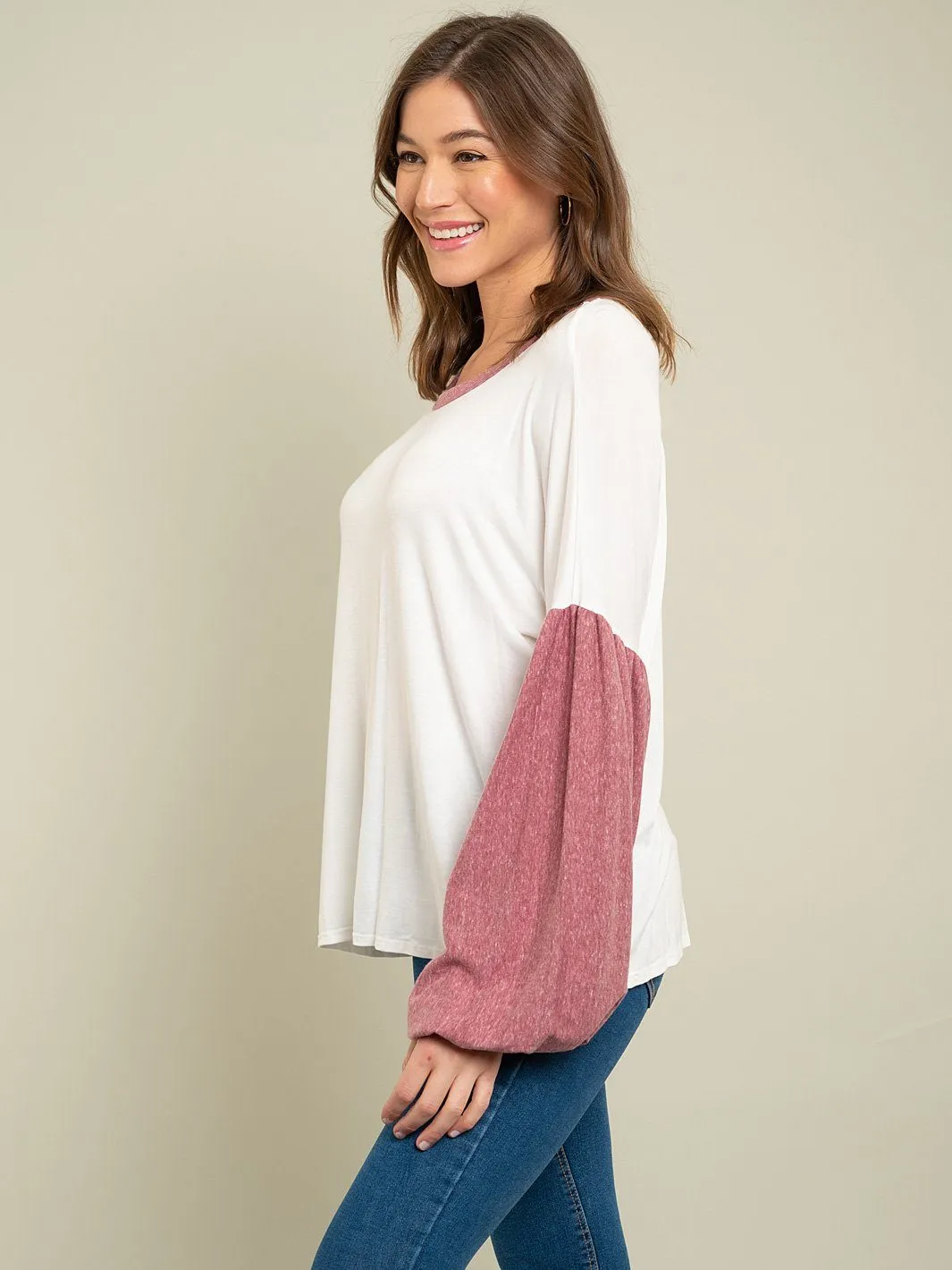 WOMEN'S BALOON SLEEVE KNIT TOP