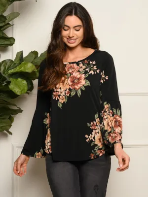 WOMEN'S BELL LONG SLEEVE FLORAL TUNIC TOP