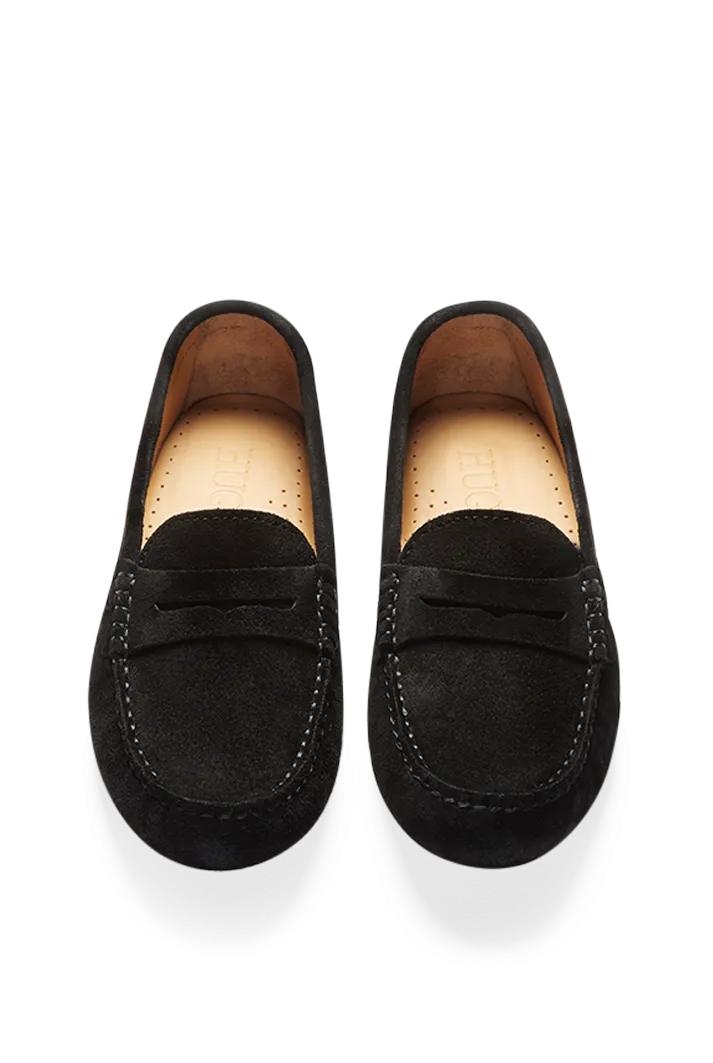 Women's Black Suede Penny Driving Loafers