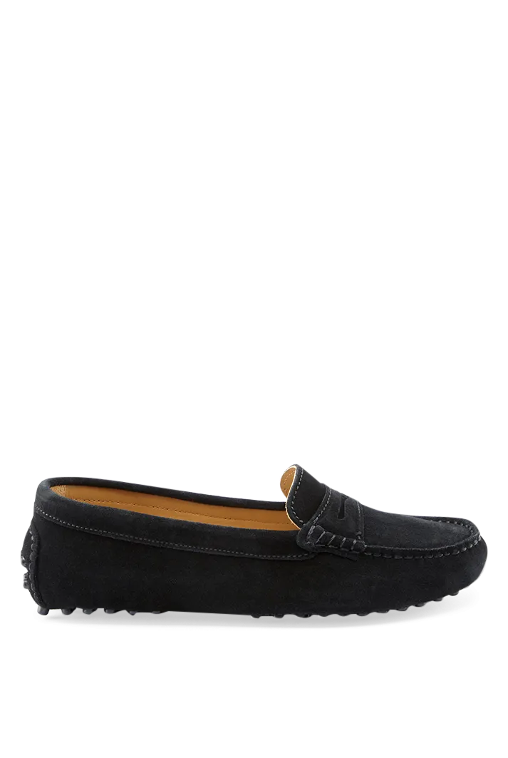 Women's Black Suede Penny Driving Loafers