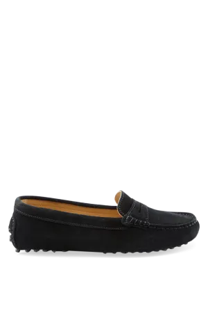 Women's Black Suede Penny Driving Loafers