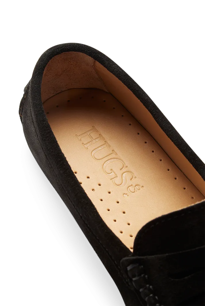 Women's Black Suede Penny Driving Loafers