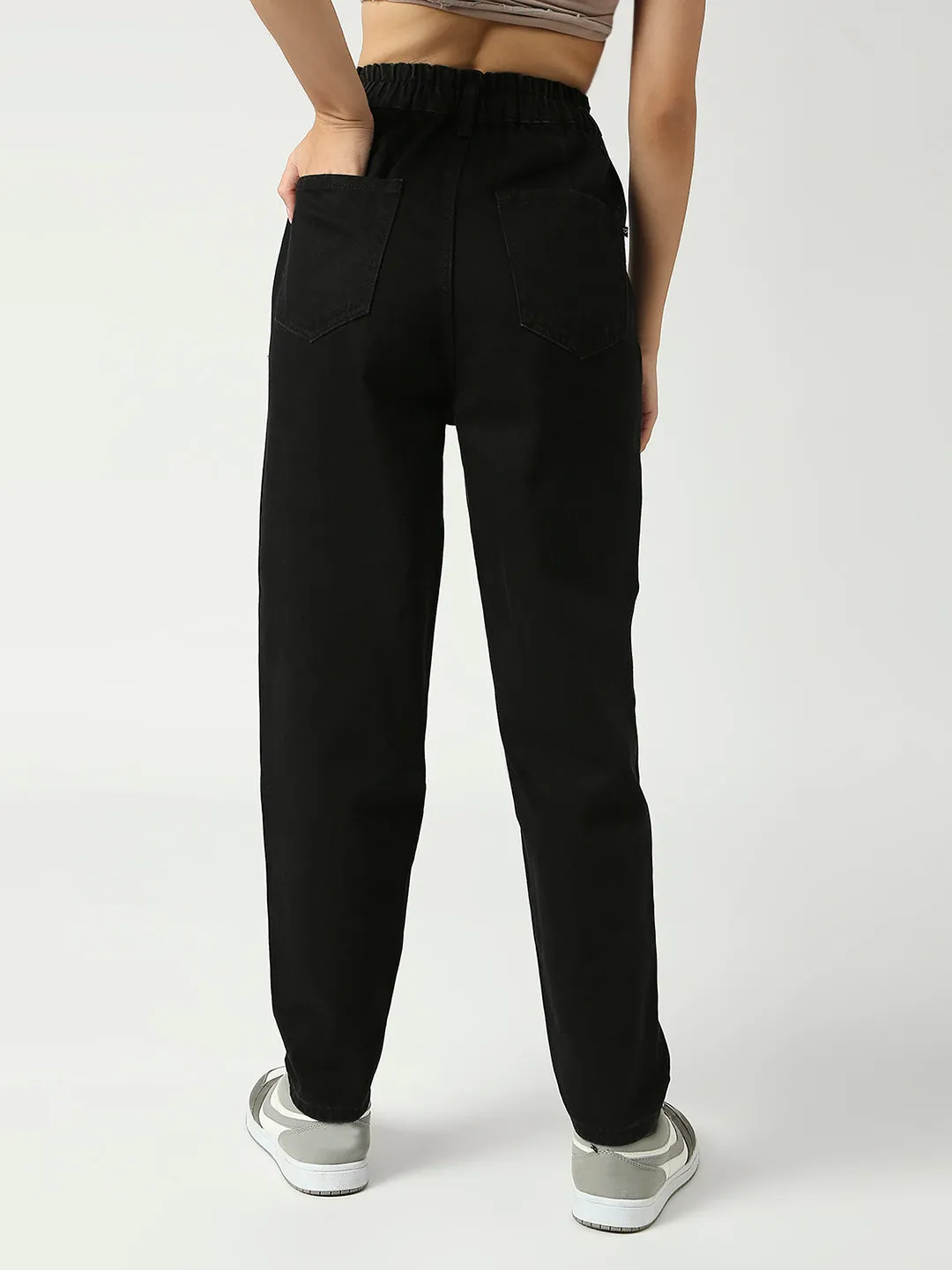 Women's Black Valencia Elasticated Mom Jeans