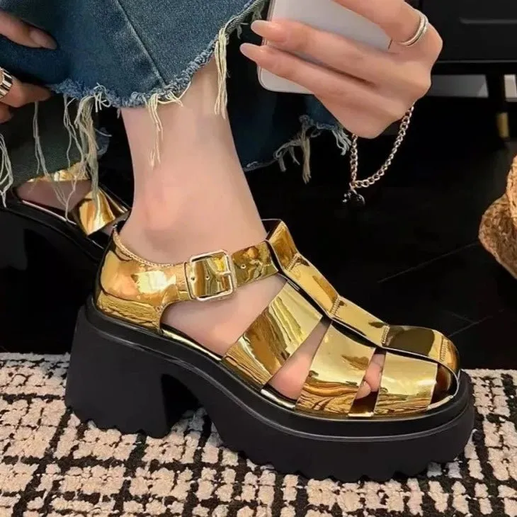 Women's Fashion Gladiator Sandals with Chunky Heels and Thick Platform