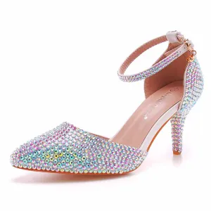 Women's High Heels Dress Rhinestones Closed Toe Pumps Shoes  1.97" 2.76"