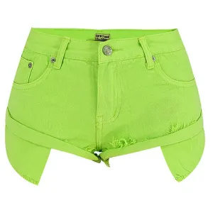 Women's Inelasticity Hem Exposes Pocket Low Waist Denim Shorts