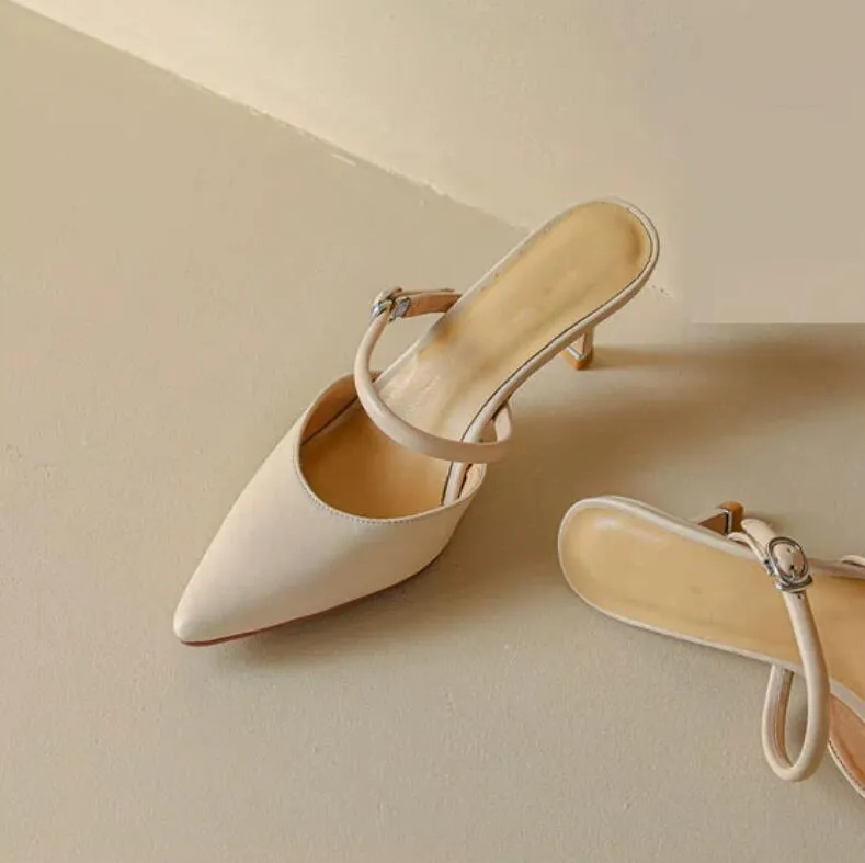 Women's Kitten Heel Slip On Strap Sandal Shoes ES195