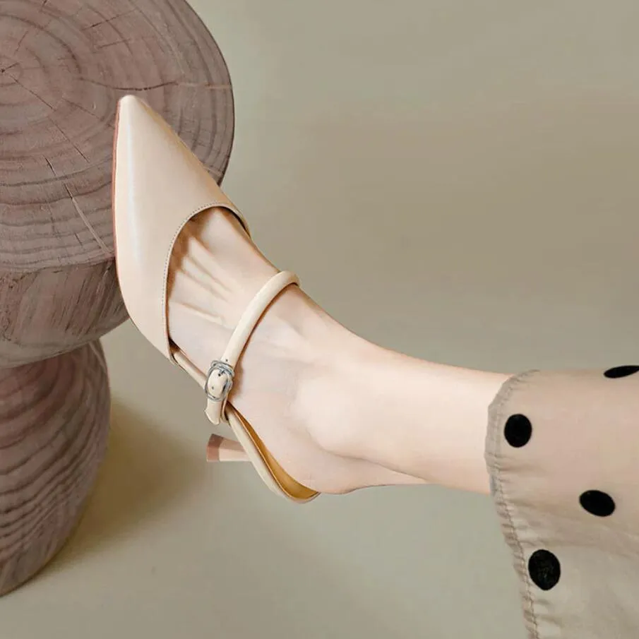 Women's Kitten Heel Slip On Strap Sandal Shoes ES195