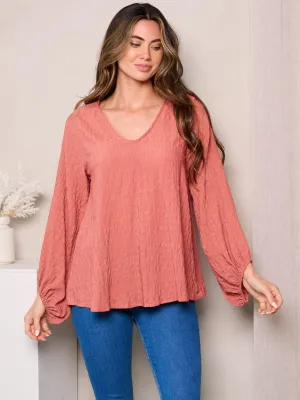 WOMEN'S LONG BALLON SLEEVES V-NECK LOOSE FIT TUNIC TOP