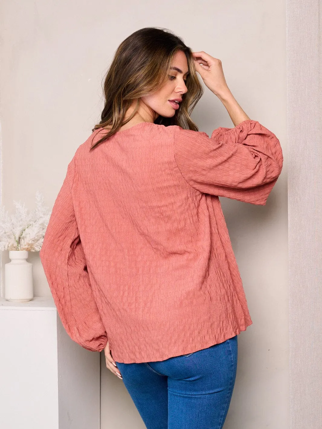 WOMEN'S LONG BALLON SLEEVES V-NECK LOOSE FIT TUNIC TOP