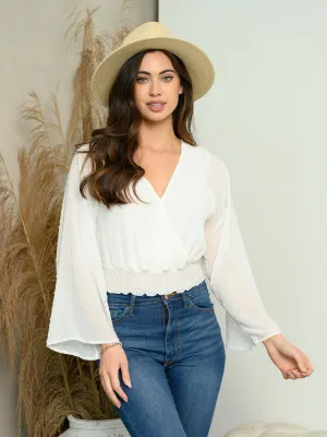 WOMEN'S LONG BELL SLEEVE SWISS V-NECK TOP
