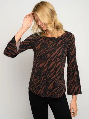 WOMEN'S LONG BELL SLEEVES ZEBRA STRIPES TOP