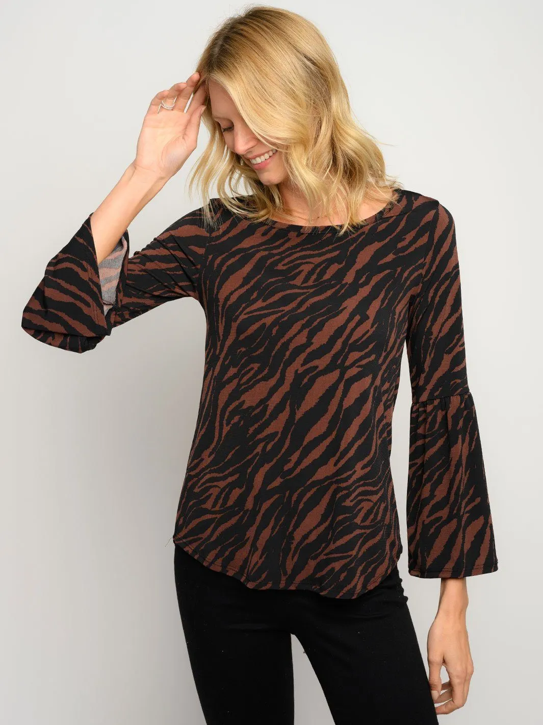 WOMEN'S LONG BELL SLEEVES ZEBRA STRIPES TOP