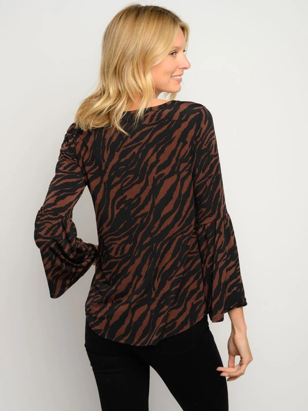 WOMEN'S LONG BELL SLEEVES ZEBRA STRIPES TOP