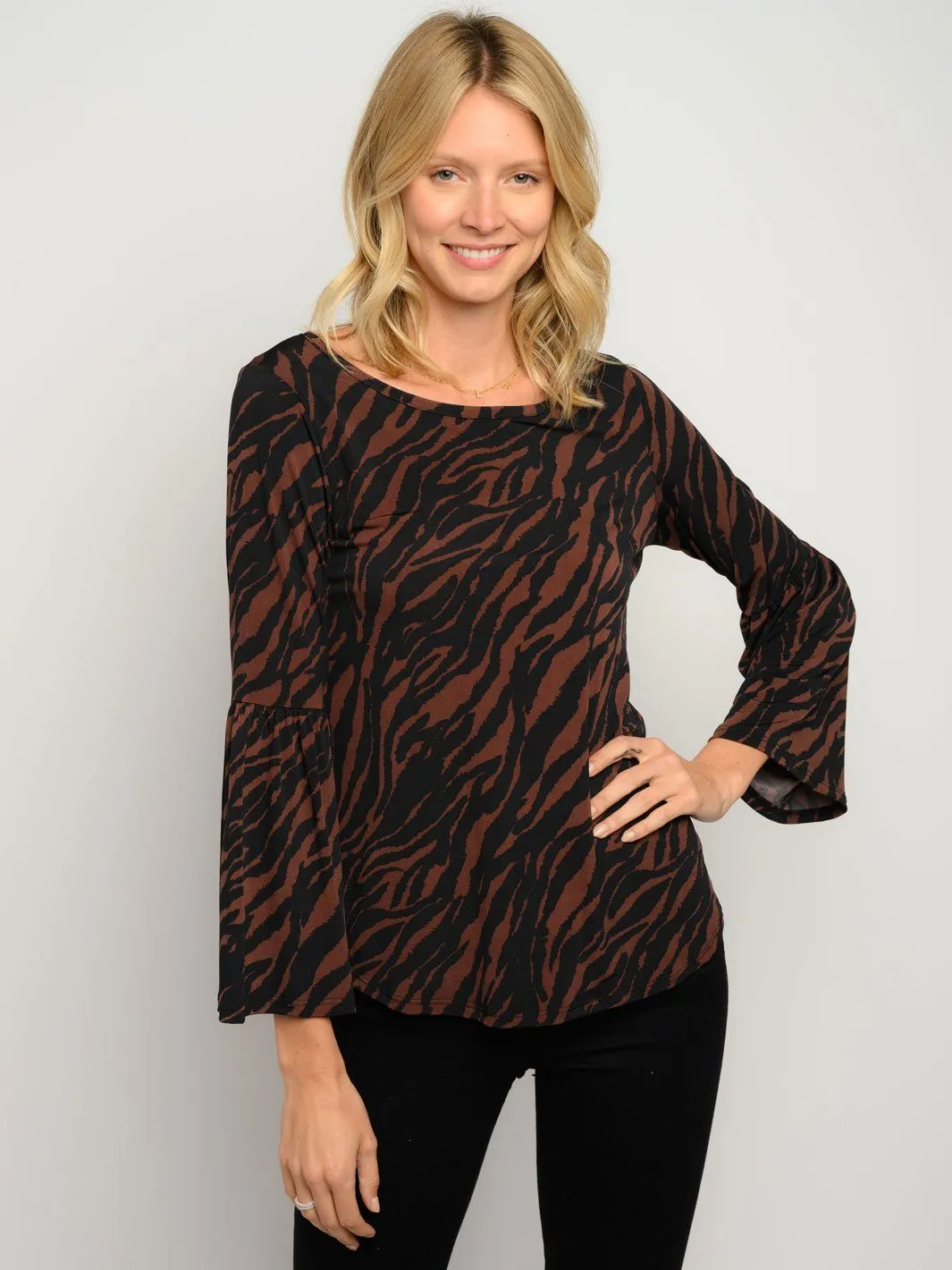 WOMEN'S LONG BELL SLEEVES ZEBRA STRIPES TOP