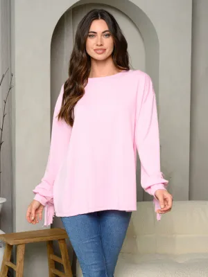 WOMEN'S LONG FRINGE SLEEVE SOLID TOP