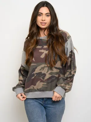 WOMEN'S LONG SLEEVE CAMO PRINT TOP