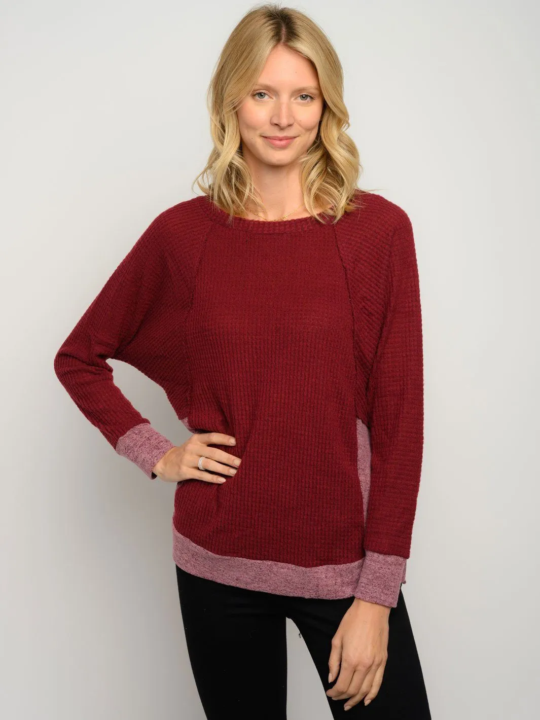 WOMEN'S LONG SLEEVE COLOR BLOCK TOP