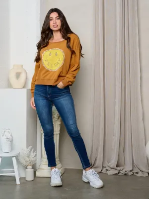 WOMEN'S LONG SLEEVE FUZZY GRAPHIC DETAILED TOP