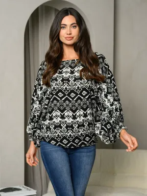 WOMEN'S LONG SLEEVE MULTI PRINT TUNIC TOP