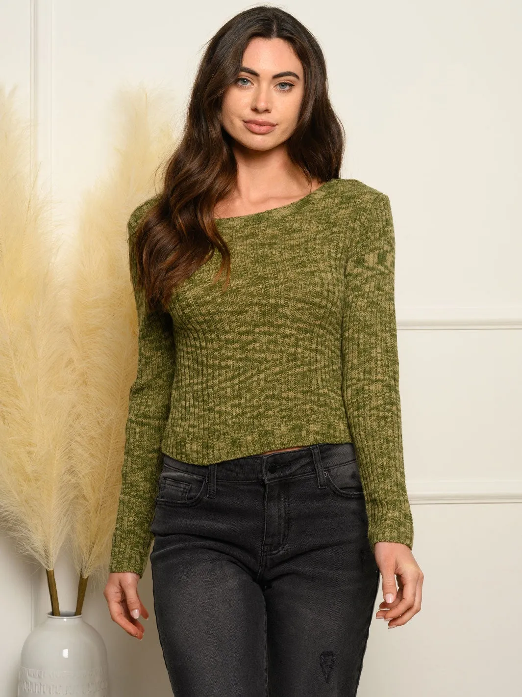 WOMEN'S LONG SLEEVE OPEN CROSS BACK TOP