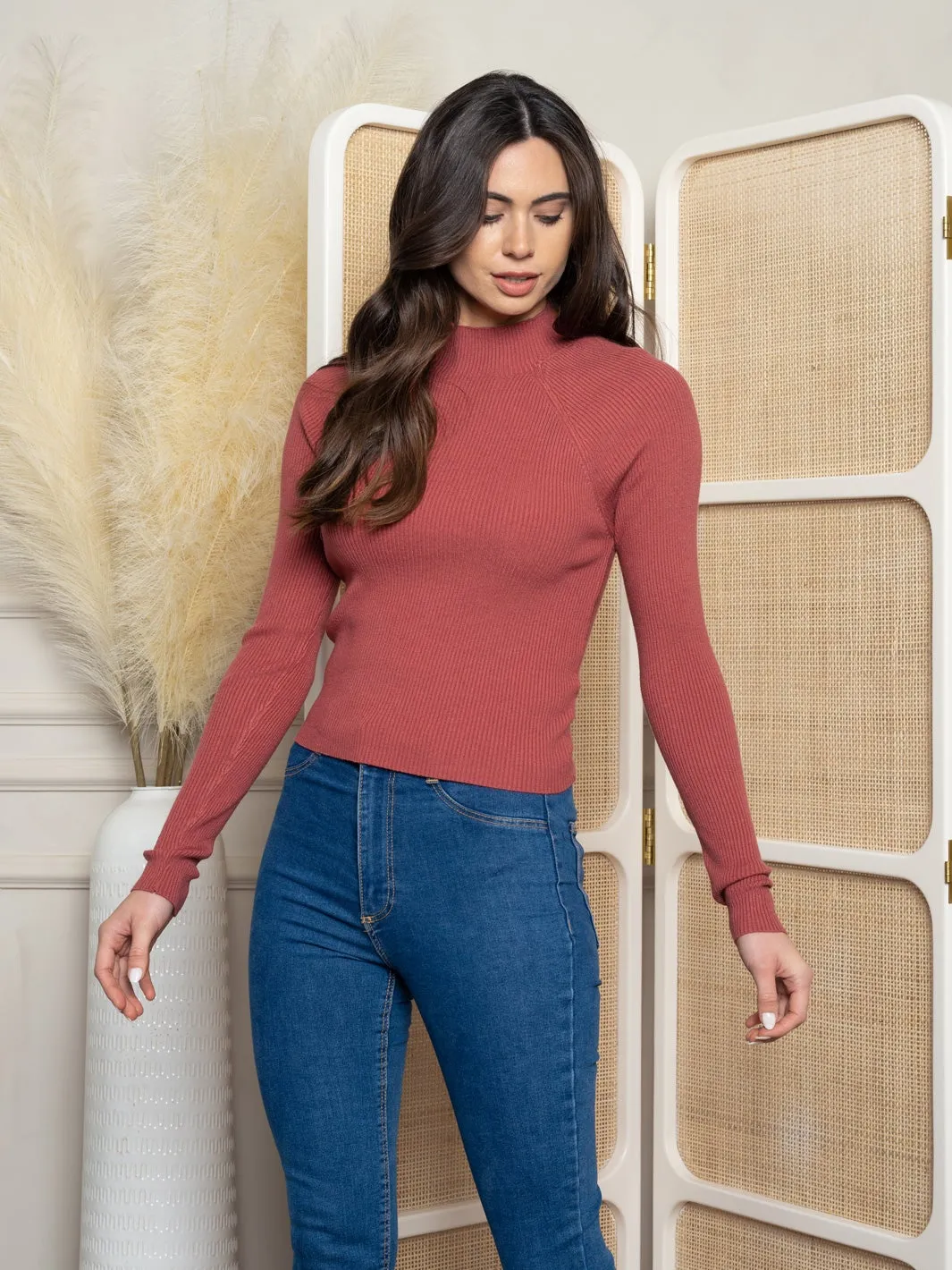 WOMEN'S LONG SLEEVE RIBBED BACK TWIST TOP