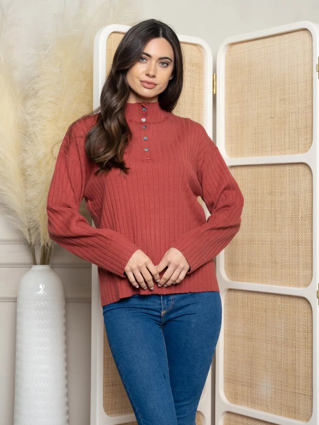WOMEN'S LONG SLEEVE RIBBED KNIT TOP
