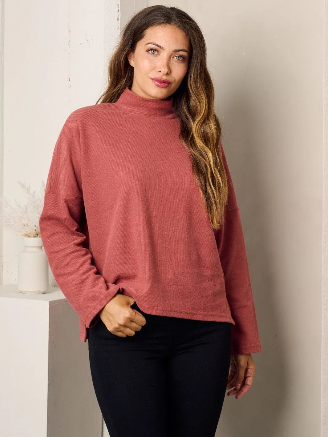 WOMEN'S LONG SLEEVE TURTLE NECK SOLID TOP